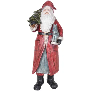 PALAZZO INT Weihnachtsmann Figur „Santa Claus“ 29 cm – Nostalgische Weihnachtsdeko im Vintage-Stil | Weihnachtsfigur mit Tannenbaum & Schaukelpferd | Hochwertige Santa Claus Deko aus Kunststein