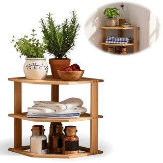 LS-LebenStil Küchenregal Eckregal Holz 27x25cm Malmö - Stehendes Aufbewahrungsregal für Küche & Bad - Gewürzregal über Eck - Dekoregal als Organizer für Arbeitsplatte - Modern & Platzsparend