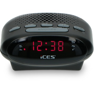 iCES ICR-210 Uhrenradio - Radiowecker mit 2 Weckzeiten - PLL FM - Schlummerfunktion - Sleeptimer - Gangreserve - schwarz, klein, ICR-210 Schwarz