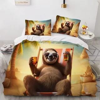 DILANI Bettwäsche 135x200 Winter Faultier Bettwäsche-Sets 3 Teilig 3D Süße Tiere Bettbezug Weich Mikrofaser Bettbezüge mit Reißverschluss und Kissenbezug 80x80cm für Erwachsene Kinder