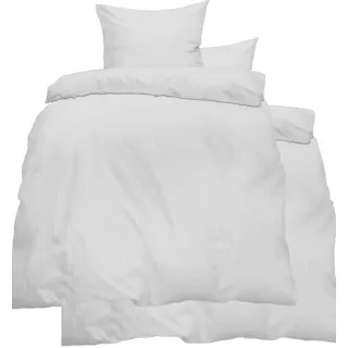 KH-Haushaltshandel 4-TLG. Seersucker Bettwäsche 2X 135x200 + 2X 80x80 cm, Uni einfarbig, weiß, Reissverschluß, bügelfrei, Microfaser (60354)
