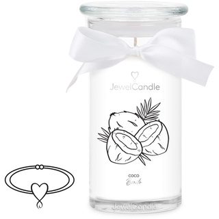 JuwelKerze Coco Bonito Armband Silber - Schmuckkerze 80 Std - große Duftkerze mit Fruchtigem Duft - weiße Kerze mit Schmuck Überraschung - Geschenke für Frauen, Geburtstag