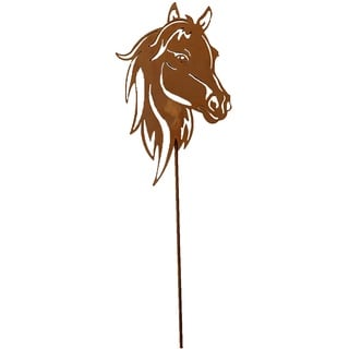 Dekofigur im Rost Design Pferd mit Stab - Rostfigur für den Garten, Geschenk für Reiter