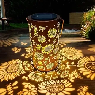 BomKra Solar-Außenlaternen, hängende Solarleuchten für den Außenbereich, wasserdicht, Gartenlicht, ausgehöhlte Metalllaterne, Libelle, Solar-Tischleuchte, zarte LED-Laterne für Garten, Terrasse, Hof