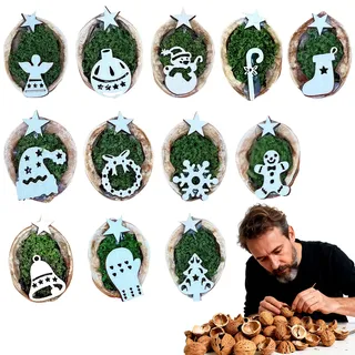Weihnachten Deko Set Holz Walnuss Anhänger Weihnachtsbaum Deko | Handgemachte natürliche Holzanhänger für nachhaltige Weihnachtsdeko mit festlicher Atmosphäre