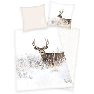 Herding Bettwäsche Hirsch Bettwäsche Set Winterlandschaft 2tlg. 155x220 cm Übergröße, 1 teilig, Langlebig