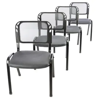 Nexos Trading 4er Set Bürostuhl Konferenzstuhl Besucherstuhl grau gepolsterte Sitzfläche stapelbar 52,5 x 45 x 80 cm Stapelstuhl Metallrahmen schwarz Anthrazit