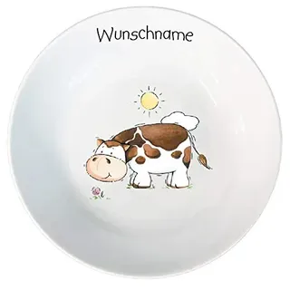 Doriantrade Kinder Müslischale Breischale Schale Porzellan Kuh personalisierbar mit Wunschname Name Kindergeschirr mit Namen personalisiert