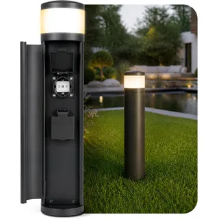 SSC-LUXon PALISO Energiesäule Garten mit Licht und 2 Steckdosen outdoor - schwarze Pollerleuchte außen led IP44 inkl. G9 3W warmweiß