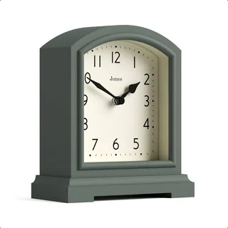 JONES CLOCKS® Tavern Kaminuhr | Modernes Bogen-Design | Grün | Zeitgenössischer klassischer Stil für Schreibtisch, Tisch, Regal oder Nachttisch