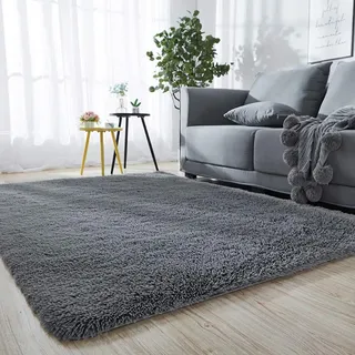 AMCER Teppichbodenmatte, rutschfeste Waschbar, Messeteppich für Wohnzimmer Schlafzimmer oder Kinderzimmer - Grau, 80x180 cm
