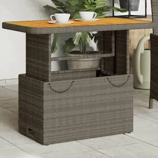 Festnight Gartentisch Höhenverstellbar Rattan Gartentisch 90x55x71 cm Esstisch Erhöht Werden Kann Couchtisch Terrassentisch Grau Balkontisch Rattantisch Gartenmöbel Tisch Rattan und Akazienholz