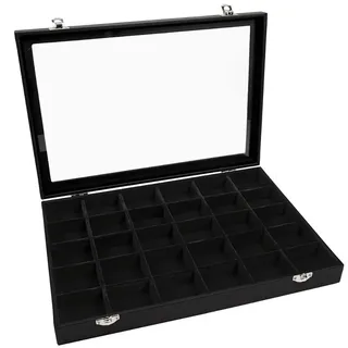 Sinoba Schmuckkasten Schmucklade Schmuckkästchen Schmuckbox für Ringe Ketten Ohrringe, Holz-Korpus, Velours-Bezug, mit Echtglas-Deckel