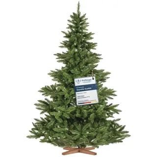 FairyTrees Weihnachtsbaum künstlich 220cm NORDMANNTANNE mit Christbaum Holzständer |  Tannenbaum künstlich mit grünem Stamm |  EU - Grün