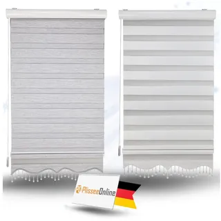 Doppelrollo Doppelrollo mit Kassette Weiß Grau Höhe 250/200 cm mit und ohne Perlen, Plisseeonline, abdunkelnd, Deckenmontage, Inkl. Montagezubehör für Deckenmontage, Wand oder Decke, mit Kindersicherung weiß 100 cm x 250 cm