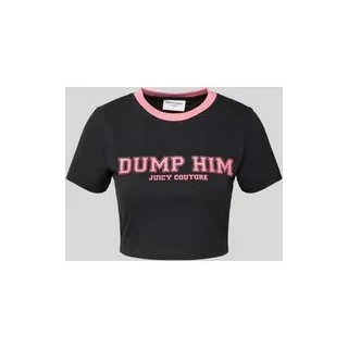 Cropped T-Shirt mit Statement-Print, Black, M