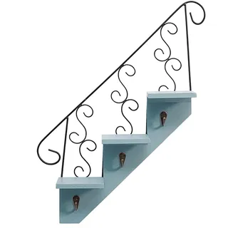 Dekorative Schweberegale Zur Wandmontage mit 3 Ebenen, Treppenförmige Wandregale aus Holz, Hängeregal aus Metall für Schlafzimmer, Wohnzimmer, Badezimmer, Küche, Büro und Mehr, Weiß, 47 X(blau)