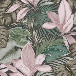 Xora Vliestapete, Grün, Pink, Kunststoff, Papier, Blätter, 52x1000 cm, Made in Europe, Tapeten & Wandverkleidungen, Vliestapeten