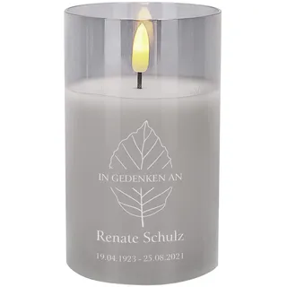 Herz & Heim® LED Kerze als Trauerkerze zur Erinnerung mit Namen und Daten In Gedenken an