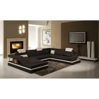 JVmoebel Wohnlandschaft Schwarzes Ledersofa mit Boxspring-Polsterung und Kunstlederdetails, Made in Europa schwarz