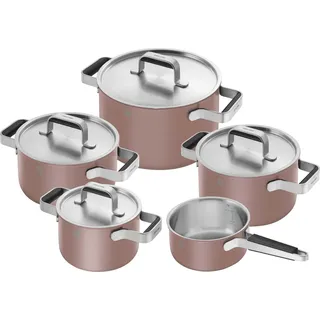 Pure Topfset mit Stieltopf und 4 Deckeln, rosa, 9-teilig