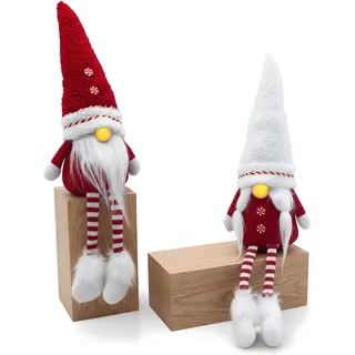Led Wichtelmann Und Wichtelfrau Kantenhocker Mit Leuchtender Nase - 2er Set - Weihnachtswichtel Paar 52 Cm Sitzend Mit Langen Beinen