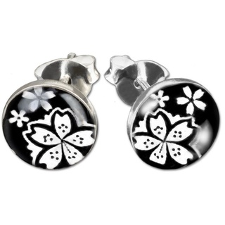 viva-adorno Paar Ohrstecker Damen Ohrringe Edelstahl Hibiskus Hawaii Blumen Schwarz Weiß schwarz|weiß