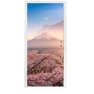 MuchoWow Türtapete Pagode - Sakura - Fuji - Blütenzweige - Japan, Matt, bedruckt, (1 St), Türfolie Selbstklebend, Türtapete, Türdeko Poster, 95x235 cm 95 m x 235 m