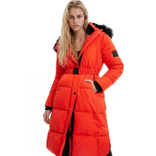 Desigual, Langer Steppmantel Gürtel, Polyester, Orange, XL, ORANGE, XL