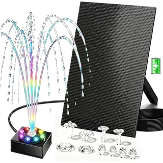 Boadw 8W Teichpumpe solar für Draussen, 1800mAh Solarbrunnen für Draussen mit Akku für Vogelbad kleinen Teich Wasserspiel- Solar Springbrunnen 10 Fontänenstile 8 bunte LED für DIY Gartenliebhaber