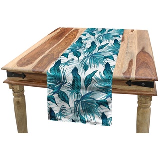 Abakuhaus Tischläufer Esszimmer Küche Rechteckiger Dekorativer Tischläufer, Weinlese-Grün Tropische Palmblätter blau 40 cm x 180 cm