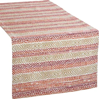 Erwin Müller Tischläufer Jacquard Ethno-Muster rot-Taupe Größe 50x140 cm - strapazierfähig und formbeständig, besonders langlebig, bügelfrei