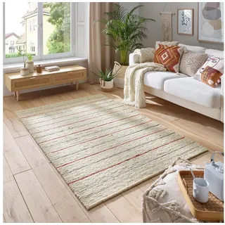 TaraCarpet Wollteppich TaraCarpet Weidenthal handgewebter Schurwollteppich aus Wolle gestreif, rechteckig, Höhe: 11 mm, Schurwoll-Teppich rot gestreift Wohnzimmer Schlafzimmer 250x340 cm rot 250 cm x 340 cm x 11 mm