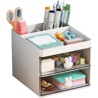 ZYWUOY Schreibtisch-Organizer mit Schublade, Kosmetik-Vitrinen, Aufbewahrungsbox, Büro, Schreibwaren-Halter, Organizer für Zuhause, Büro und Schule, Weiß