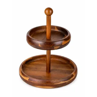 BRICARD Holz-Etagere 2-stöckig aus Akazienholz – Servierständer, Ø 25/30 cm | 2 Servierschalen auf 2 Ebenen, ca. 32 cm hoch – für Obst, Gebäck, Snacks, Fingerfood, Frühstück, Brunch, Buffet & High Tea