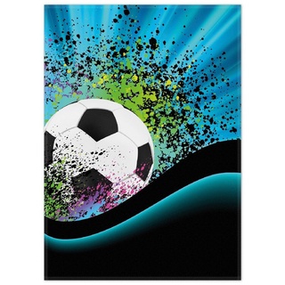 Teppich Fußball - Design Wellen und Regenbogen in blau, Wallario, rechteckig, rutschfest blau 50 cm x 70 cm