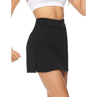 iClosam Tennisrock Damen mit Hose Sportskort 2 in 1 Hoher Taille Hosenrock mit Innenshorts Dehnbar und Seitlichem Schlitz Röcke Kurzer für Sport Golf Tennis Schwarz - XXL