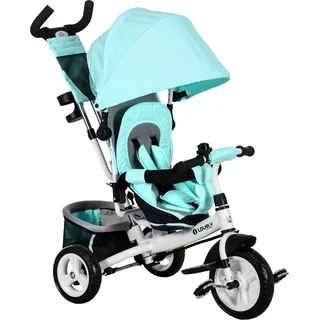 HOMCOM 6-in-1 Dreirad mit Schubstange, Kinderdreirad mit abnehmbarem Sonnendach, Kissen, Laufrad mit 5-Punkt-Sicherheitsgurt, Korb, Becherhalter, für 1-5 Jahre Kinder, Grün   Aosom