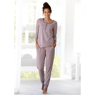 Pyjama ARIZONA Gr. 52/54, lila (mauve, meliert) Damen Homewear-Sets Pyjamas in melierter Qualität mit Knopfleiste