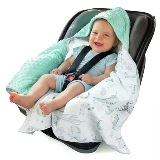 Medi Partners Einschlagdecke Baby Babyschale 100% Baumwolle für Sommer 85x85cm 75x100cm Kinderwagen Kuscheldecke universal Baby Decke Einschlagdecken Babydecke Buggy Autositz (Ozean mit Mint Minky)