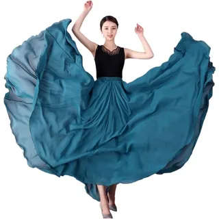 TXLEAPEY 360/540/720 Grad Chiffonrock Ballett Bauchtanz Frauen Lange Röcke Tänzerin Übungskleidung Verschiedene Tanzröcke(Peacock Blue,540 Degrees 90cm)
