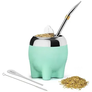 LuxusKollektion Tasse Yerba Mate Tasse 5in1 Elefant Glitzersterne 153ml, Kunststoff grün