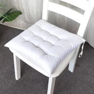Stuhlkissen mit Bändern 2er Set, Chickw1 Einfarbig Sitzkissen Gefüllt Dekokissen Zierkissen Gartenkissen für Gartenstuhl, Küche oder Esszimmerstuhl Indoor und Outdoor (Weiß,50x50cm)
