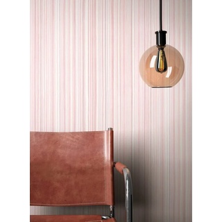Newroom Vliestapete, Rosa Tapete Landhaus Streifen - Streifentapete Landhausstil Weiß Grafisch Modern Linien Muster für Wohnzimmer Schlafzimmer Küche rot
