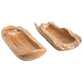 Windalf Handgeschnitzte Holzschale Dekoschale 39 cm rustikale Deko Schale aus Massivholz – Tischdeko oder Kommodendeko im Landhausstil – Teakholz