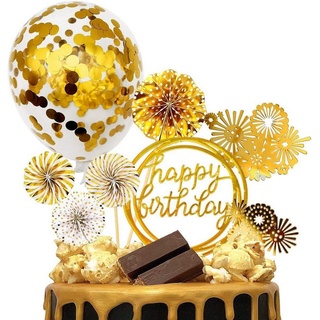 Alster Herz Tortenstecker »Tortendeko Set, Happy Birthday, Golden Confetti Gold-H0310«, perfekte Deko goldfarben