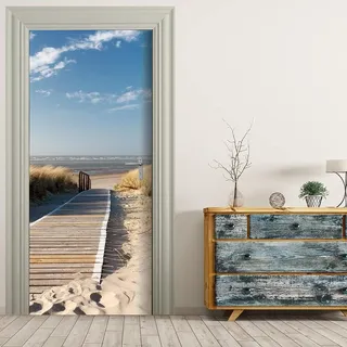 VIRANDA Türtapete Selbstklebend TürPoster - STEG ZUM MEER - Türaufkleber 3D Fototapete Türfolie Poster Tapete Nordsee Ostsee Strand 80x200cm