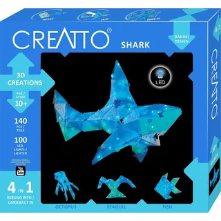 Thames & Kosmos 3522 CREATTO Hai, 3D-Leuchtfiguren entwerfen, 3D-Puzzle-Set für Hai, Tintenfisch, Möwe, Fisch, kreative Zimmer-Deko, 140 Steckteile, 100-tlg LED-Lichterkette