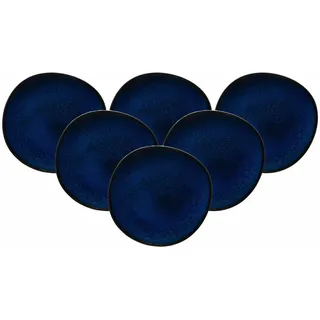 Villeroy & Boch like. by Lave Bleu Frühstücksteller 6er Set, 23 cm, Runde Dessertteller mit einzigartiger Glasur, Skandinavisches Design, Steingut, Blau