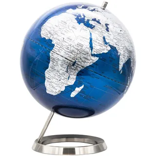 EXERZ 30cm Globus Metallisches Blau mit einem Rostfreier Stahl in Englischer Sprache - Verpackung in hochwertiger Kraftbox, ideal zum Verschenken (Durchmesser 30cm Blau)